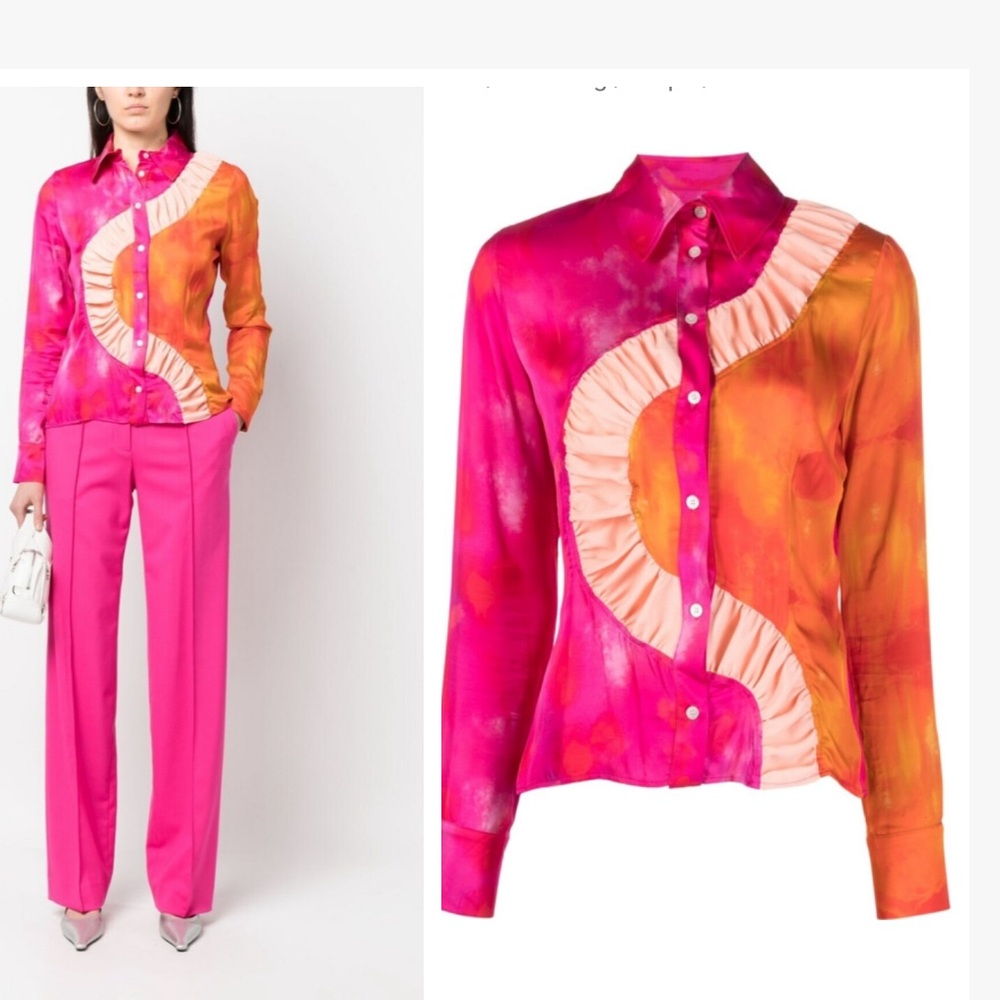 AHLUWALIA
watercolour-effect colour-block blouse size 12 US L